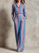 Women's Casual Striped Long-Sleeve Wide-Leg Jumpsuit ZMZ2110H2XT
