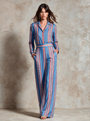 Women's Casual Striped Long-Sleeve Wide-Leg Jumpsuit ZMZ2110H2XT