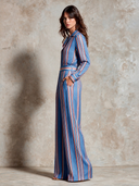 Women's Casual Striped Long-Sleeve Wide-Leg Jumpsuit ZMZ2110H2XT