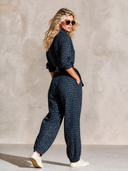 Women's Vintage Casual Plaid Long-Sleeve Tie-Waist Jumpsuit ZMZ2186H5XT
