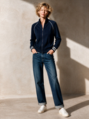 Women's Navy Zip-Up Knit Sports Jacket ZMZ2180H5XT
