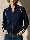 Women's Navy Zip-Up Knit Sports Jacket ZMZ2180H5XT