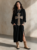 Women's Retro Casual Street Style Leopard Print Cross Print Cotton Yarn Long Sleeve Maxi Dress ZMZ2535H0ZJY
