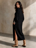 Women's Retro Casual Street Style Leopard Print Cross Print Cotton Yarn Long Sleeve Maxi Dress ZMZ2535H0ZJY