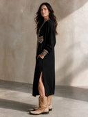 Women's Retro Casual Street Style Leopard Print Cross Print Cotton Yarn Long Sleeve Maxi Dress ZMZ2535H0ZJY