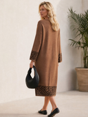 Women's Classic Retro Casual Leopard Print Panel And Crew Neck Loose-Fit Knit Midi Dress ZMZ2484H3ZYY