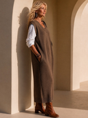 Women's Classic Retro Casual Loose-Fit V-Neck Knit Dress (Faux-Layered Style) ZMZ2443H5ZYY