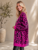 Women's Classic Casual Pink Leopard Jacquard Knit Cardigan ZMZ2434H7ZYY
