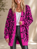 Women's Classic Casual Pink Leopard Jacquard Knit Cardigan ZMZ2434H7ZYY