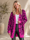 Women's Classic Casual Pink Leopard Jacquard Knit Cardigan ZMZ2434H7ZYY