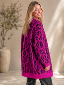 Women's Classic Casual Pink Leopard Jacquard Knit Cardigan ZMZ2434H7ZYY