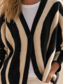 Women's Classic Elegant Casual Vertical-Stripe V-Neck Button-Front Knit Cardigan ZMZ2405H0ZYY