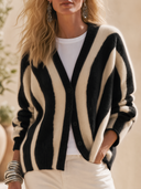Women's Classic Elegant Casual Vertical-Stripe V-Neck Button-Front Knit Cardigan ZMZ2405H0ZYY