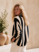 Women's Classic Elegant Casual Vertical-Stripe V-Neck Button-Front Knit Cardigan ZMZ2405H0ZYY