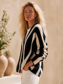 Women's Classic Elegant Casual Vertical-Stripe V-Neck Button-Front Knit Cardigan ZMZ2405H0ZYY
