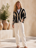 Women's Classic Elegant Casual Vertical-Stripe V-Neck Button-Front Knit Cardigan ZMZ2405H0ZYY