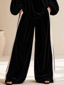 Women's Vintage Elegant Velvet Set: Round-Neck Lantern-Sleeve Top And Elastic-Waist Wide-Leg Pants ZMZ1913H6ZYY