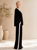 Women's Vintage Elegant Velvet Set: Round-Neck Lantern-Sleeve Top And Elastic-Waist Wide-Leg Pants ZMZ1913H6ZYY