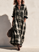 Women's Classic Poly-Cotton Plaid V-Neck Long-Sleeve Maxi Dress ZMZ2544H7SWL