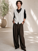 Women's Vintage-style Elegant V-neck Single-breasted Knit Vest ZMZ1970H1ZYY