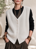 Women's Vintage-style Elegant V-neck Single-breasted Knit Vest ZMZ1970H1ZYY