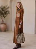 Women's Classic American Western Vintage Faux Suede Long-Sleeve Single-Breasted Maxi Dress ZMZ1090H2ZYY