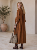 Women's Classic American Western Vintage Faux Suede Long-Sleeve Single-Breasted Maxi Dress ZMZ1090H2ZYY