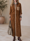 Women's Classic American Western Vintage Faux Suede Long-Sleeve Single-Breasted Maxi Dress ZMZ1090H2ZYY