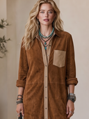 Women's Classic American Western Vintage Faux Suede Long-Sleeve Single-Breasted Maxi Dress ZMZ1090H2ZYY
