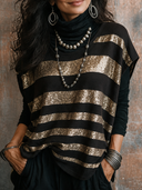 Women's Retro Casual Cotton Yarn Knitted Patchwork Sequin Loose Pullover Vest ZMZ2505H7ZJY