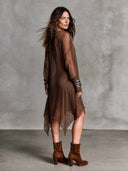 Women's Retro Casual Western Style Skull Rhinestone Long-Sleeved Midi Dress ZMZ2580H0ZJY