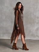 Women's Retro Casual Western Style Skull Rhinestone Long-Sleeved Midi Dress ZMZ2580H0ZJY
