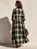 Women's Classic Poly-Cotton Plaid V-Neck Long-Sleeve Maxi Dress ZMZ2544H7SWL