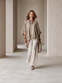 Women's Premium Khaki Ruffled Top And Raw-Hem Straight-Leg Trousers Set ZMZ2560H6SWL