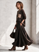 Women's Classic Dark Brown Knitted Long-sleeve Top And Skirt Set ZMZ2536H8SWL