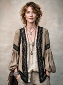 Women's Classic Khaki Cotton Linen Lace Trim Unbuttoned Long-Sleeve Shirt ZMZ2417H1SWL
