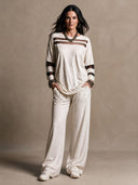 Women's Vintage Casual Cotton & Mesh Striped-Panel Long-Sleeve Pullover T-Shirt ZMZ2699H0ZJY