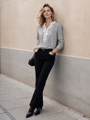 Women's Fashion Striped Floral Lace Collar Long-Sleeved Top ZMZ2688H7SWL
