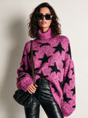 Women's Casual Star-Jacquard Chunky Knit Turtleneck Sweater ZMZ2568H5XT