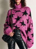 Women's Casual Star-Jacquard Chunky Knit Turtleneck Sweater ZMZ2568H5XT