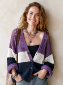 Women's Classic V-Neck Color-Block Mesh Knit Cardigan ZMZ2637H1SWL