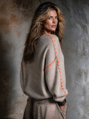 Women's French-style Relaxed V-neck Color-blocked Knit Sweater ZMZ2623H1XT