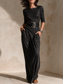 Women's Retro Casual Elegant Sparkling Queen Stretch Long Sleeve Maxi Dress ZMZ2667H8ZJY