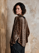 Women's Vintage Leopard Print Velvet Long-Sleeve V-Neck Shirt ZMZ2520H9XT