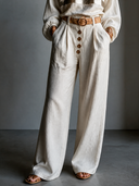 Women's Vintage Casual Cotton-Linen Button-Front Trousers ZMZ2686H0ZJY