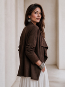 Women's Vintage-Style Elegant Casual Faux Suede Jacket With Cut-Out Embroidery On Cuffs ZMZ2625H5ZYY