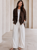 Women's Vintage-Style Elegant Casual Faux Suede Jacket With Cut-Out Embroidery On Cuffs ZMZ2625H5ZYY