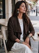 Women's Vintage-Style Elegant Casual Faux Suede Jacket With Cut-Out Embroidery On Cuffs ZMZ2625H5ZYY