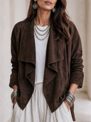 Women's Vintage-Style Elegant Casual Faux Suede Jacket With Cut-Out Embroidery On Cuffs ZMZ2625H5ZYY