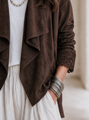 Women's Vintage-Style Elegant Casual Faux Suede Jacket With Cut-Out Embroidery On Cuffs ZMZ2625H5ZYY